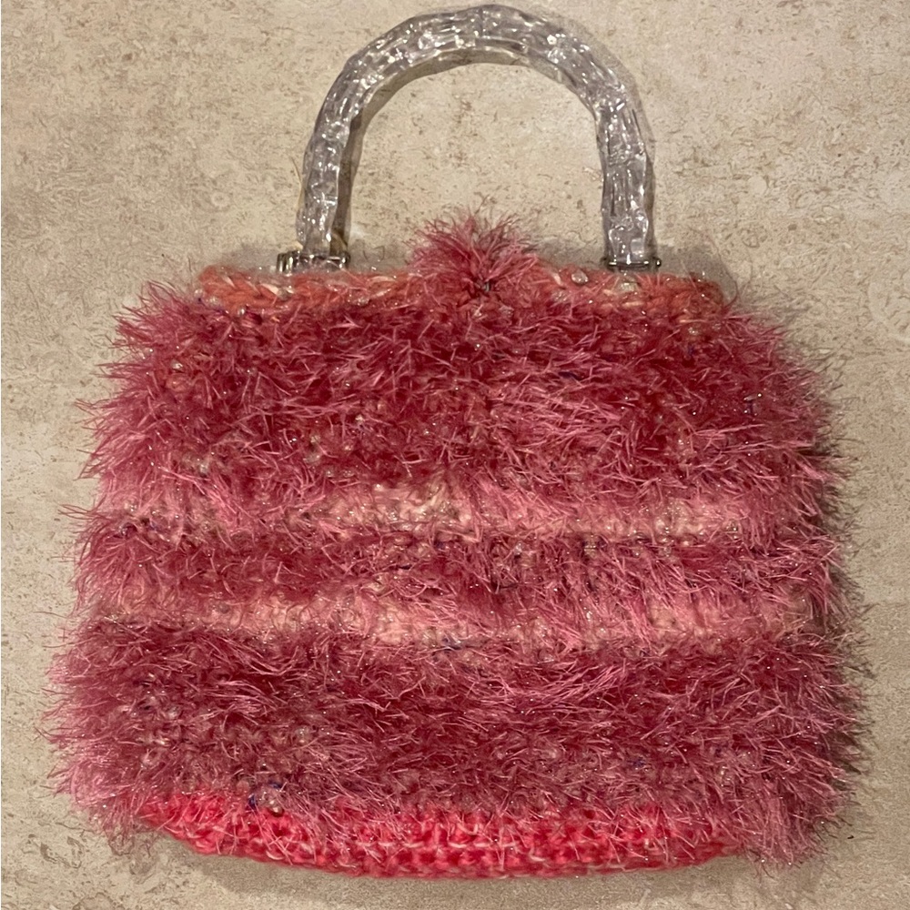 Handcrafted Crocheted Purse Bag Pink by Janet Hammer BOHO NWT - Picture 2 of 5